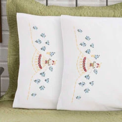 Herrschners Bernice Pillowcase Pair Stamped Embroidery