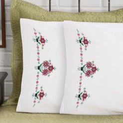 Herrschners Tabitha Pillowcase Pair Stamped Embroidery