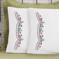 Herrschners Adela Pillowcase Pair Stamped Embroidery