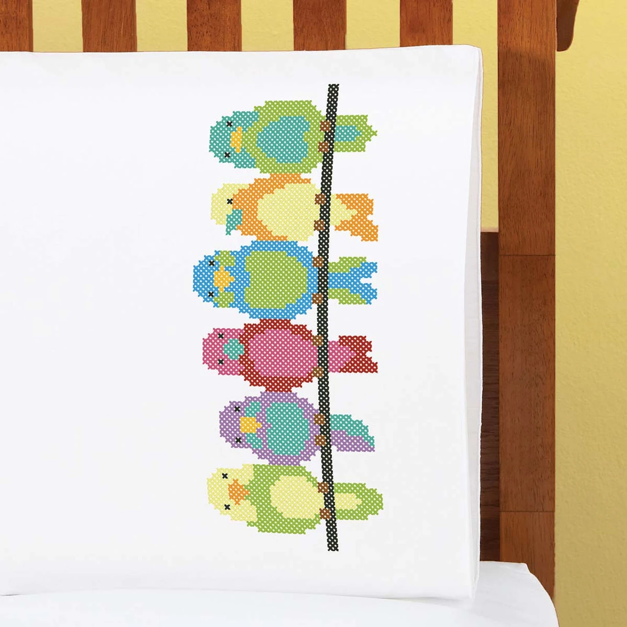 Herrschners Bird Line Pillowcase Pair Stamped Cross-Stitch 1 Herrschners Bird Line Pillowcase Pair Stamped Cross-Stitch