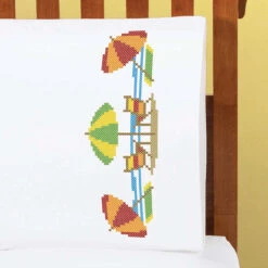 Herrschners Beach Life Pillowcase Pair Stamped Cross-Stitch