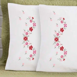 Herrschners Alma Pillowcase Pair Stamped Embroidery
