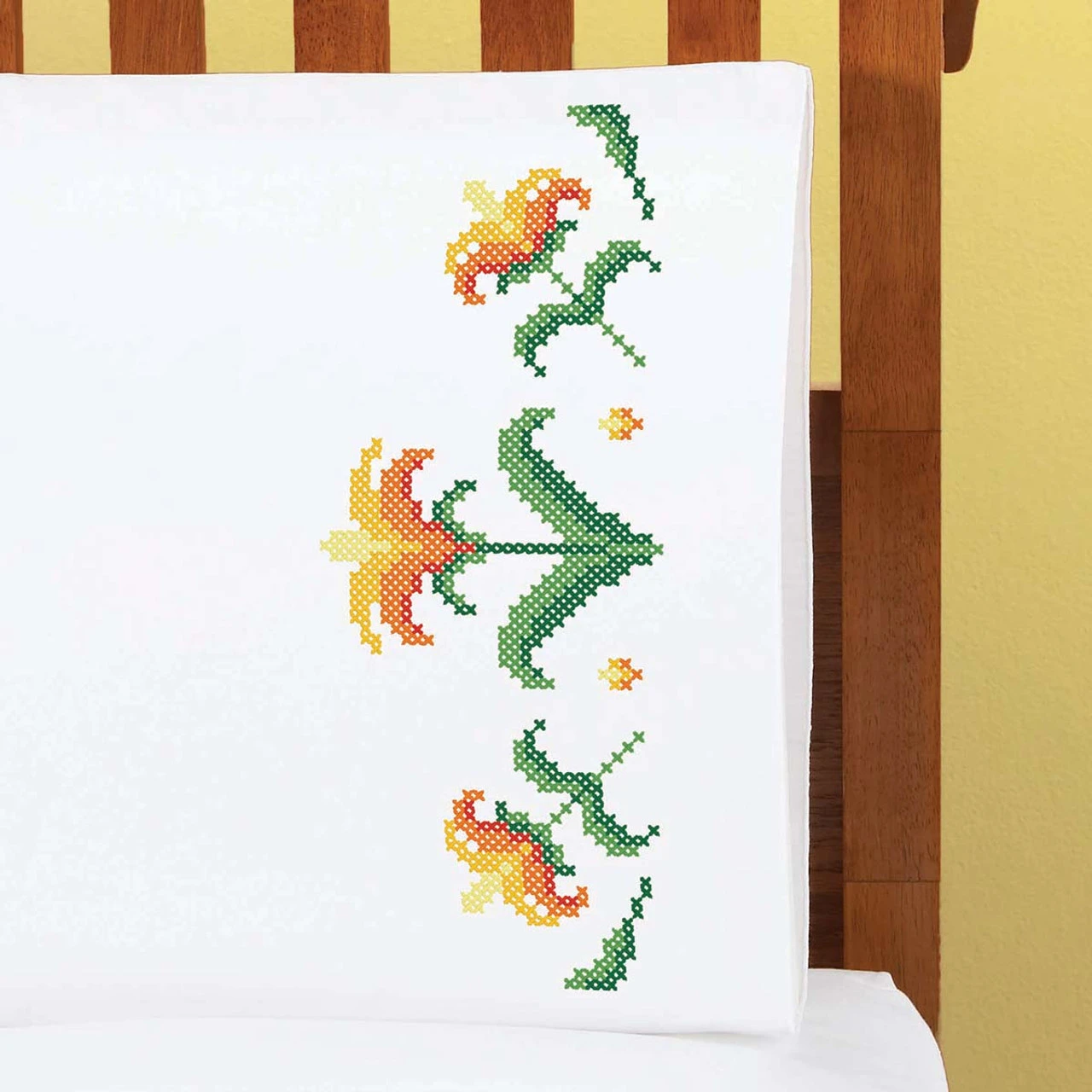 Herrschners Sunset Floral Pillowcase Pair Stamped Cross-Stitch 1 Herrschners Sunset Floral Pillowcase Pair Stamped Cross-Stitch