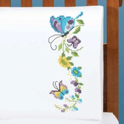 Herrschners Butterfly Bough Pillowcase Pair Stamped Cross-Stitch