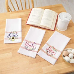 Herrschners Faith, Hope & Love Striped Towels Stamped Embroidery Kit