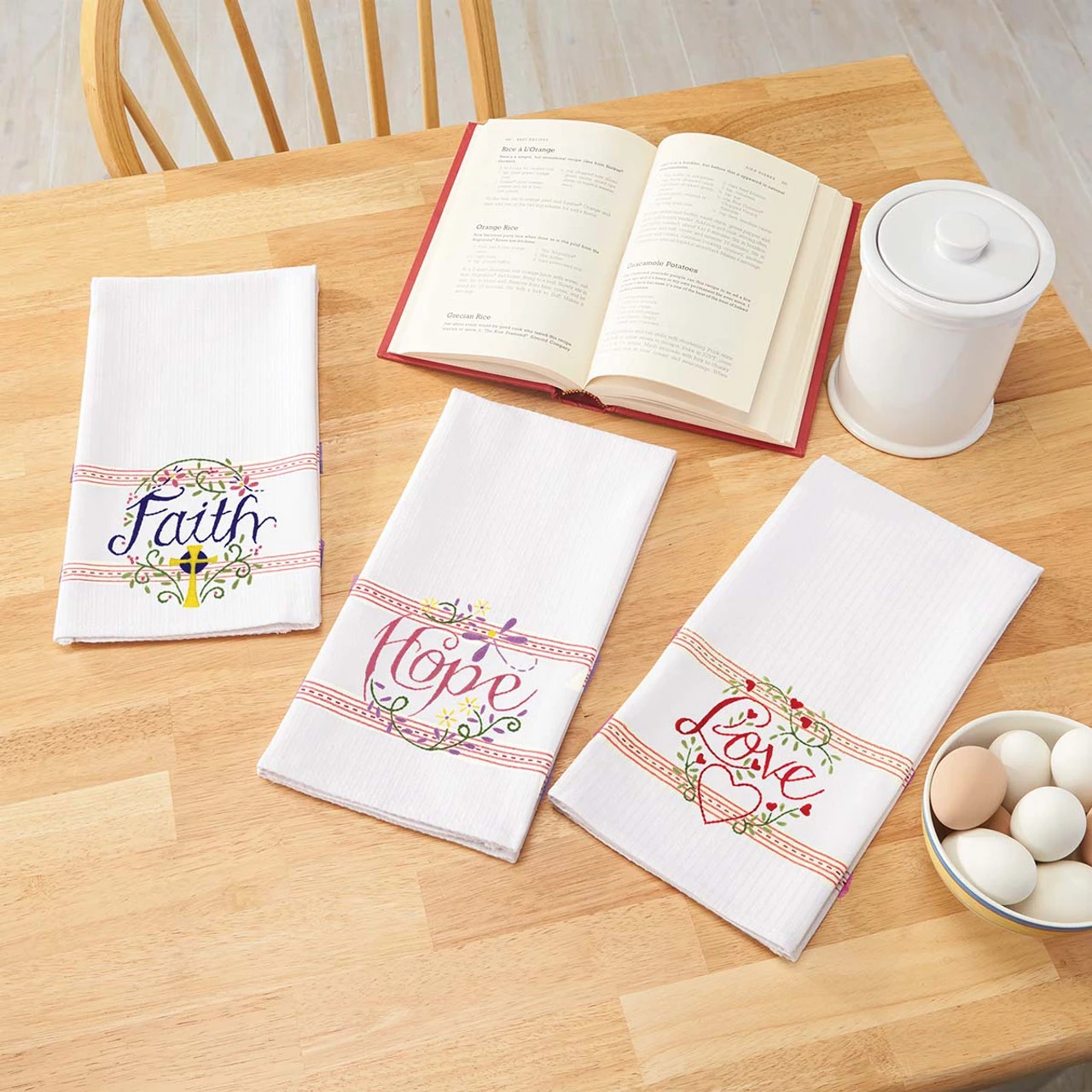 Herrschners Faith, Hope & Love Striped Towels Stamped Embroidery Kit 1 Herrschners Faith, Hope & Love Striped Towels Stamped Embroidery Kit