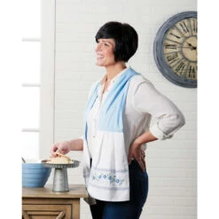 Herrschners Blue Petals Kitchen Scarf Stamped Embroidery Kit