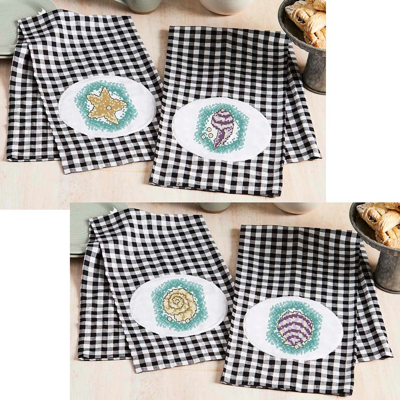 Herrschners Seashore Towel Pair Set Stamped Cross-Stitch 1 Herrschners Seashore Towel Pair Set Stamped Cross-Stitch