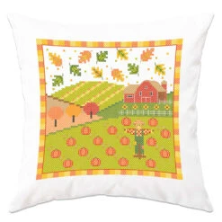 Herrschners At The Pumpkin Patch Pillow Cover Stamped Cross-Stitch Kit