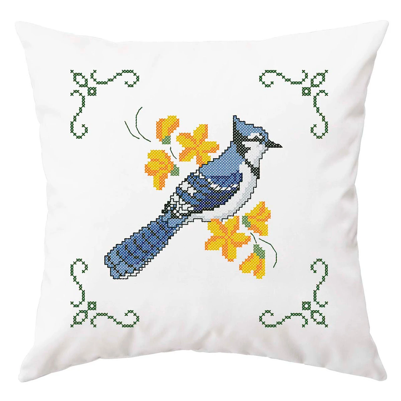 Herrschners Blue Jay Pillow Cover Stamped Cross-Stitch Kit 1 Herrschners Blue Jay Pillow Cover Stamped Cross-Stitch Kit