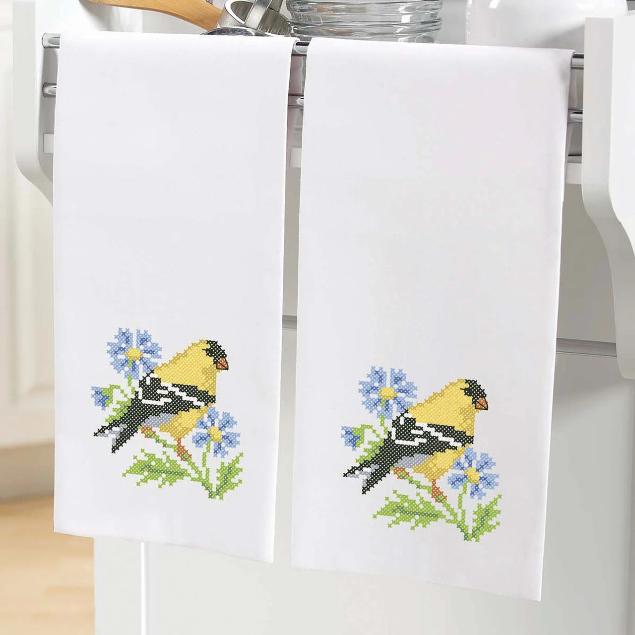 Herrschners Floral Finch Towel Pair Stamped Cross-Stitch 1 Herrschners Floral Finch Towel Pair Stamped Cross-Stitch