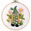 Craftways Green Gnome Flower Girl Hoop Stamped Embroidery Kit