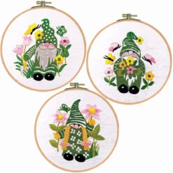 Craftways Green Gnome Hoop Set Stamped Embroidery