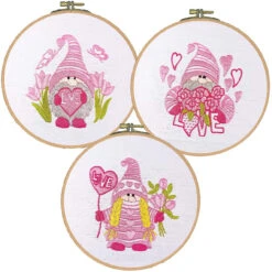 Craftways Pink Gnome Hoop Set Stamped Embroidery