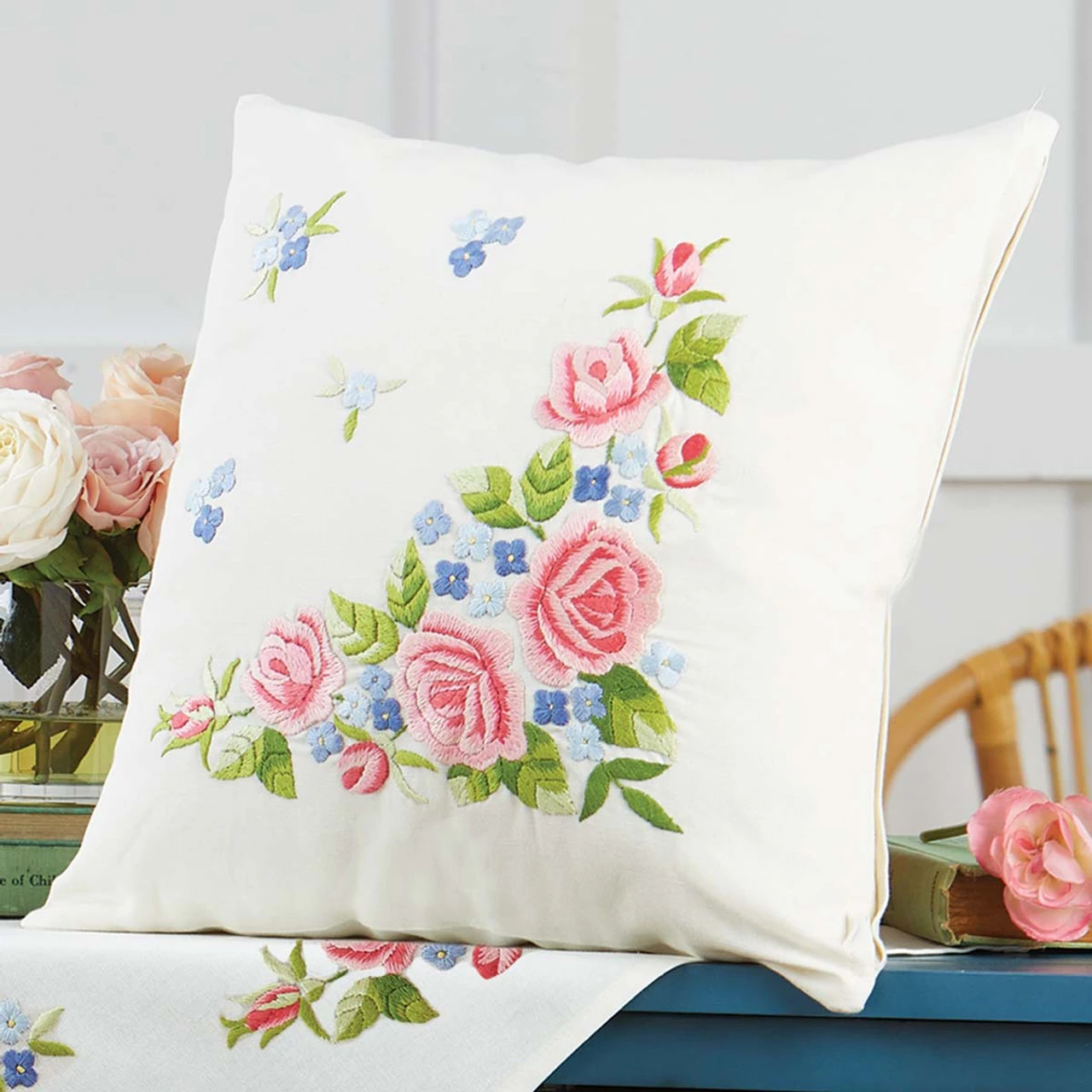 Nob Hill Rose Circle Pillow Cover Stamped Embroidery Kit 1 Nob Hill Rose Circle Pillow Cover Stamped Embroidery Kit