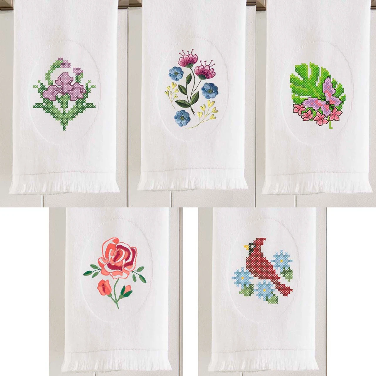 Herrschners Flowers & Gardens Terry Towels Set Stamped 1 Herrschners Flowers & Gardens Terry Towels Set Stamped