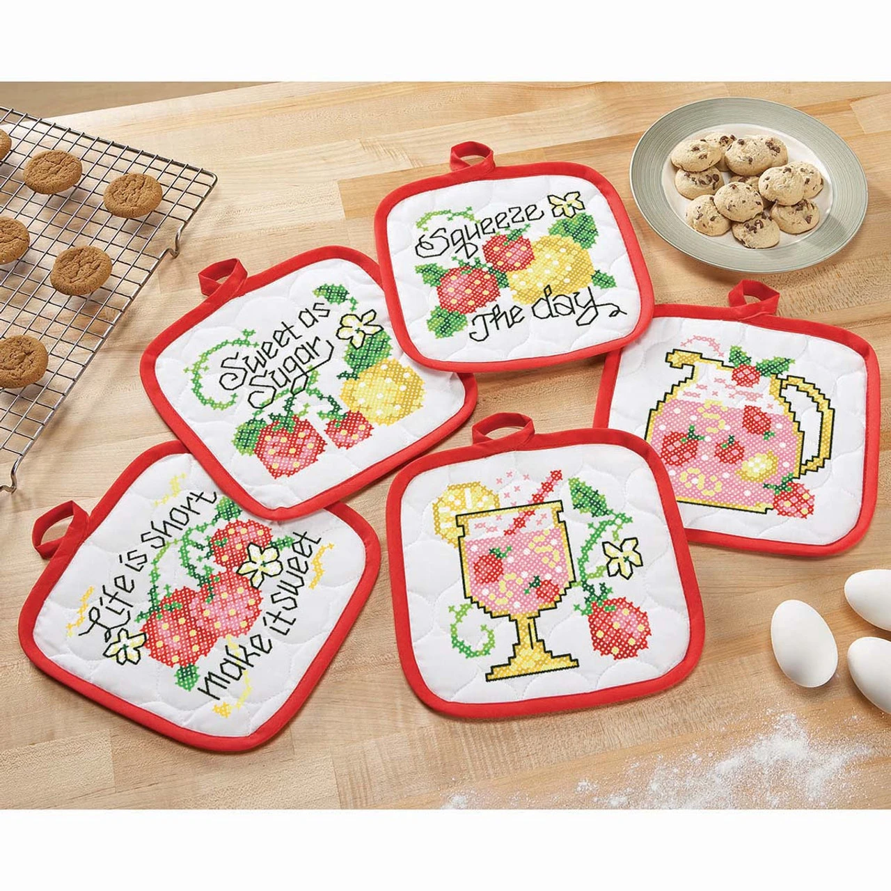 Herrschners Sweet Berry Pot Holders Stamped Cross-Stitch 1 Herrschners Sweet Berry Pot Holders Stamped Cross-Stitch