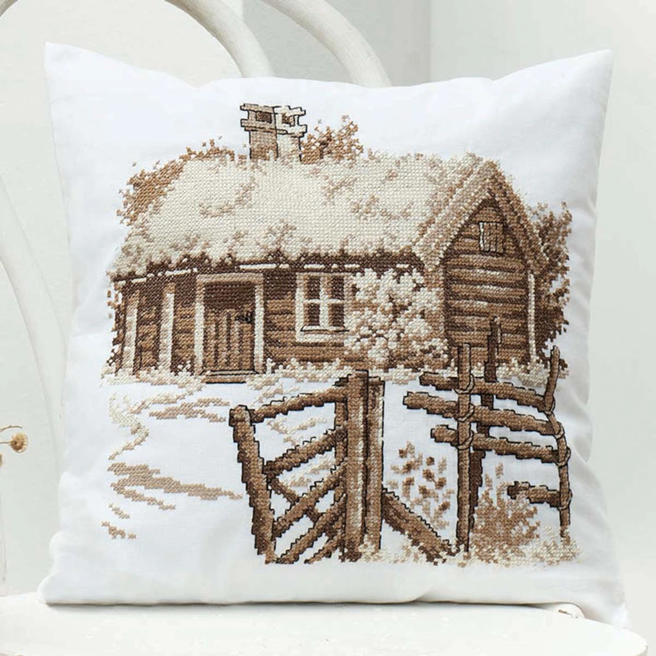 Craftways Log Cabin Pillow Cover I Stamped Cross-Stitch Kit 1 Craftways Log Cabin Pillow Cover I Stamped Cross-Stitch Kit