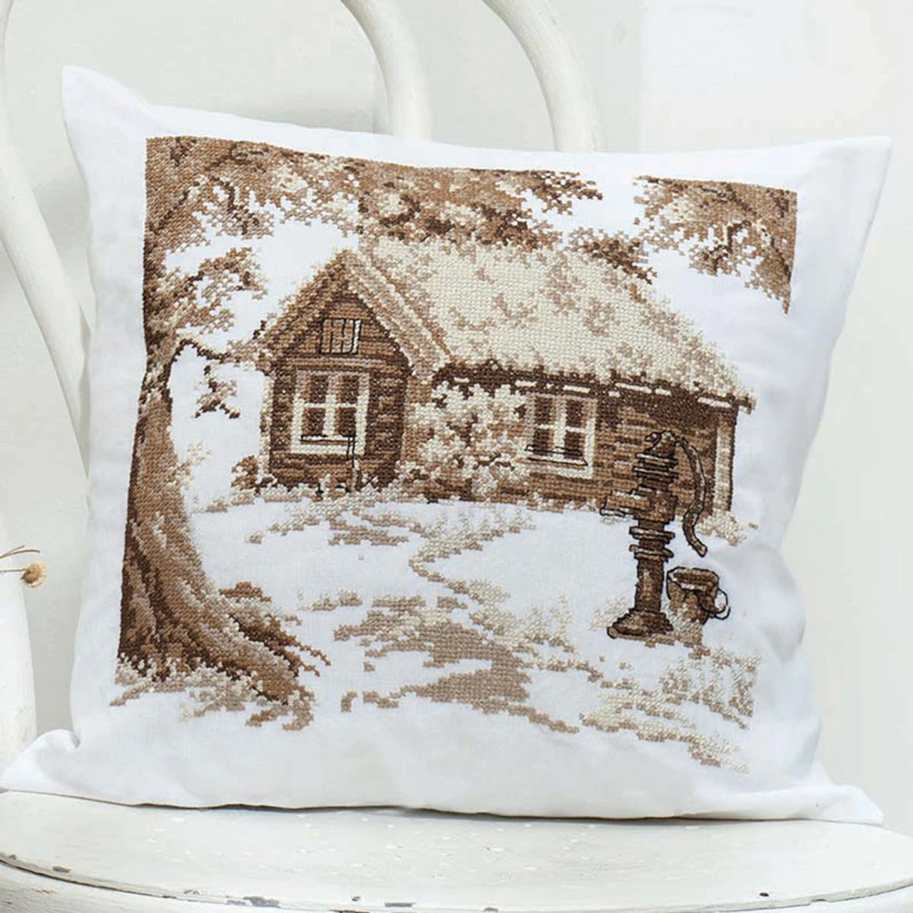 Craftways Log Cabin Pillow Cover II Stamped Cross-Stitch Kit 1 Craftways Log Cabin Pillow Cover II Stamped Cross-Stitch Kit