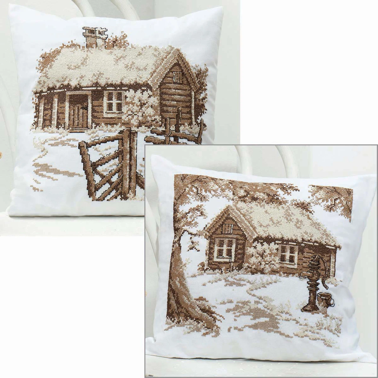 Craftways Log Cabin Pillow Cover Set Stamped Cross-Stitch 1 Craftways Log Cabin Pillow Cover Set Stamped Cross-Stitch