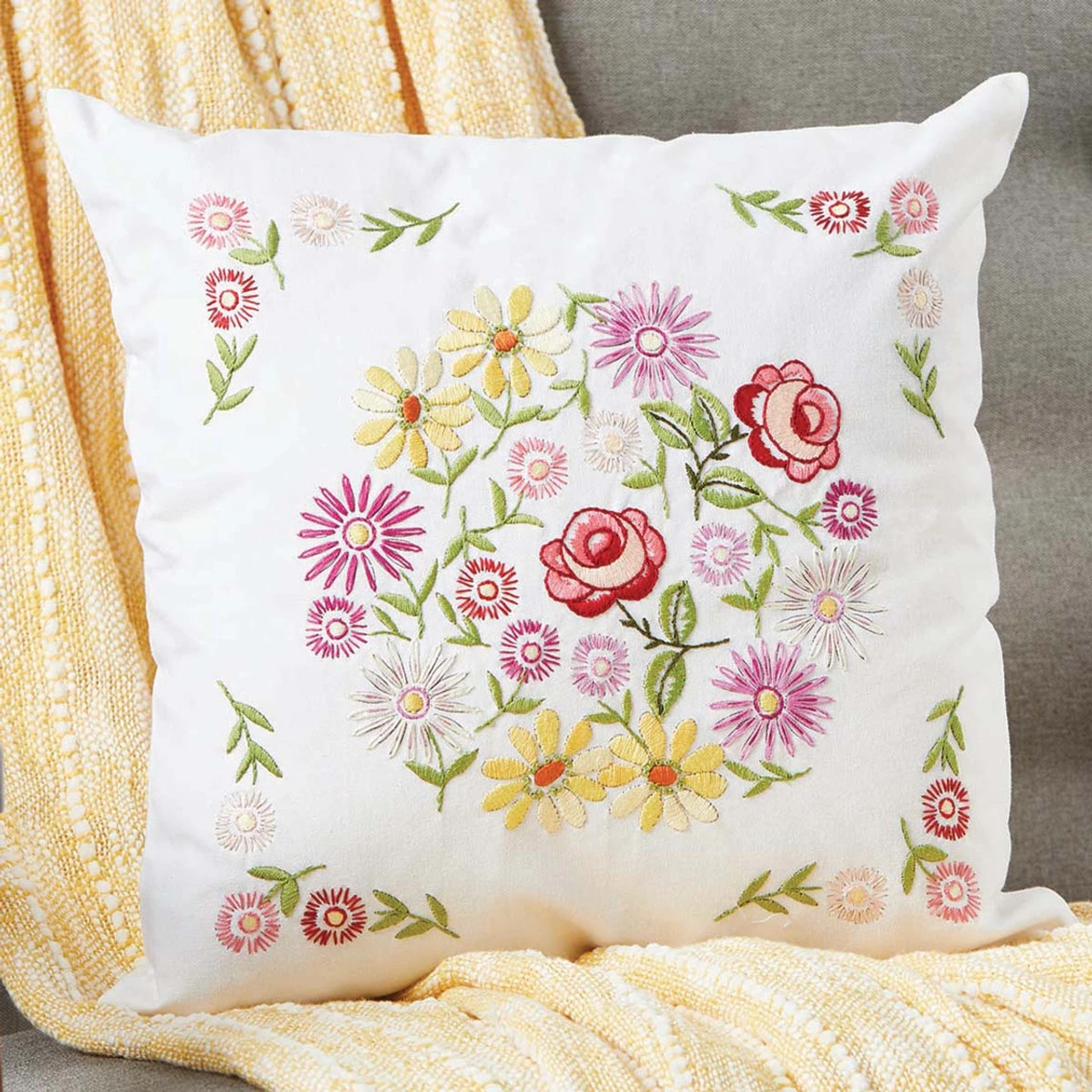 Craftways Vibrant Flowers Pillow Cover Stamped Embroidery Kit 1 Craftways Vibrant Flowers Pillow Cover Stamped Embroidery Kit