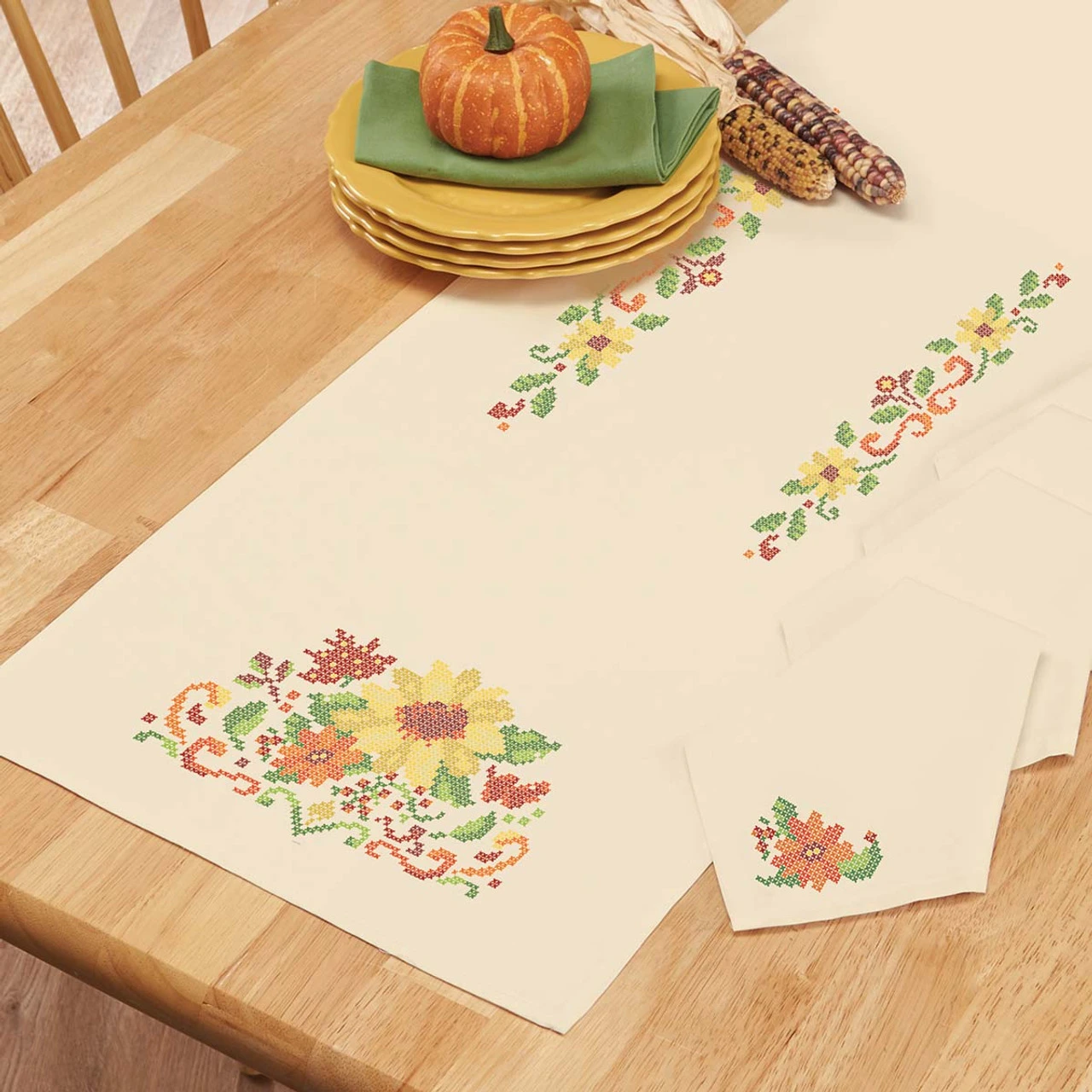Herrschners Autumn Days Table Runner & Napkins Stamped Cross-Stitch 1 Herrschners Autumn Days Table Runner & Napkins Stamped Cross-Stitch
