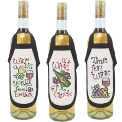 Herrschners Winery Fun Bottle Aprons Stamped Cross-Stitch