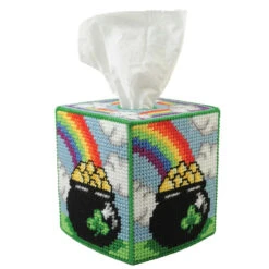 Herrschners Lucky Pot Of Gold Tissue Box Plastic Canvas Kit