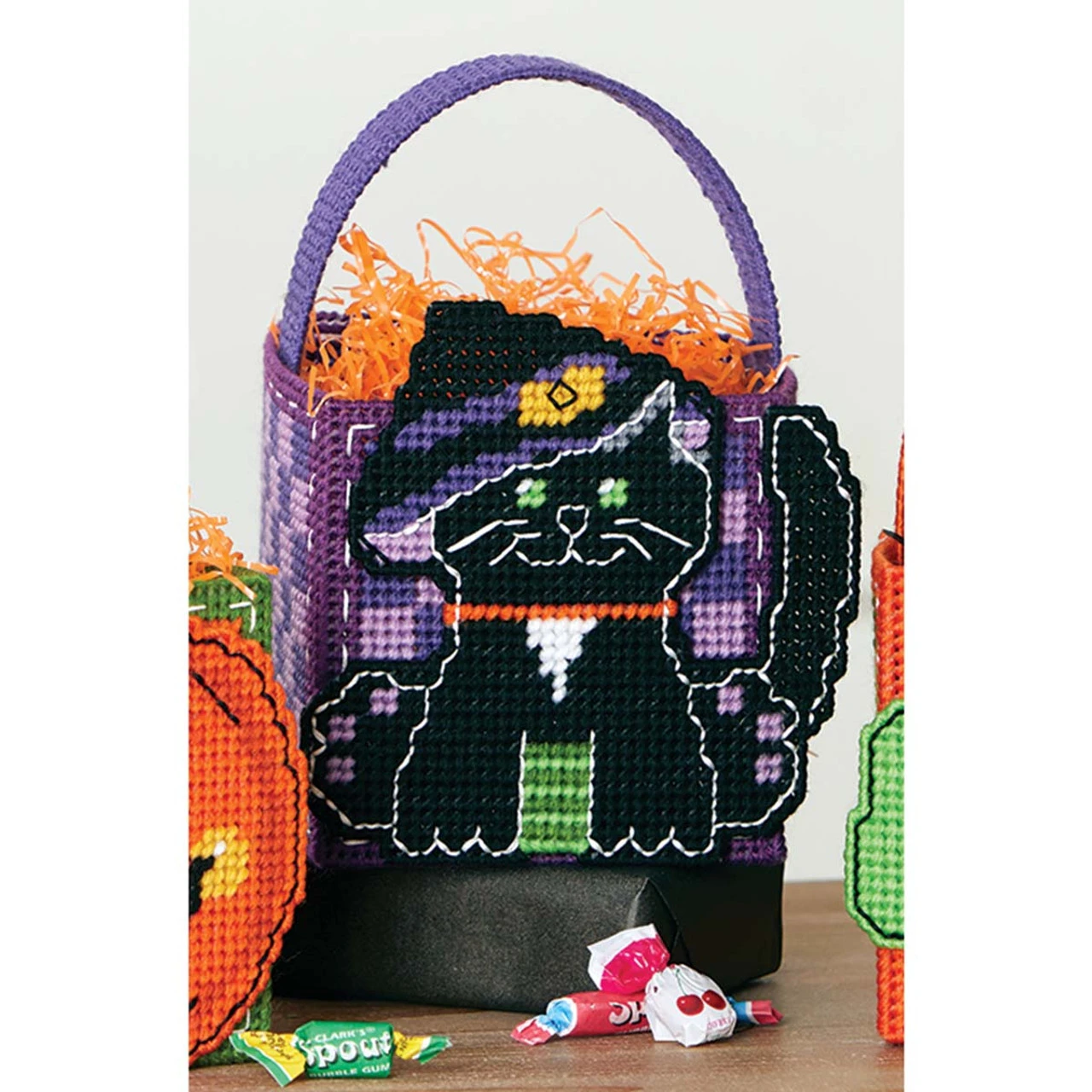 Herrschners Halloween Cat Candy Basket Plastic Canvas Kit 1 Herrschners Halloween Cat Candy Basket Plastic Canvas Kit