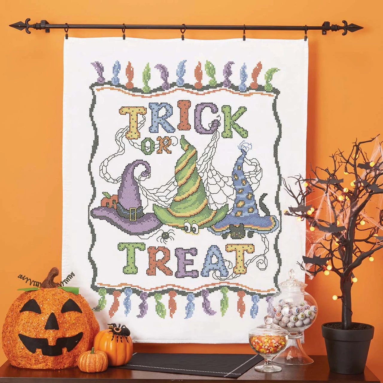 Herrschners Witch's Hats Lap Quilt Top Stamped Cross-Stitch Kit 1 Herrschners Witch's Hats Lap Quilt Top Stamped Cross-Stitch Kit