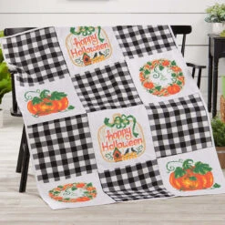 Herrschners Farmhouse Halloween Quilt Blocks Stamped Cross-Stitch