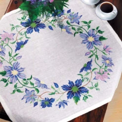 Eva Rosenstand Blue Clematis Table Topper Counted Cross-Stitch Kit