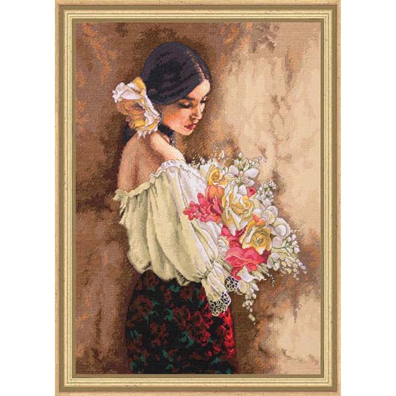Dimensions Woman With Bouquet Counted Cross-Stitch Kit 1 Dimensions Woman With Bouquet Counted Cross-Stitch Kit