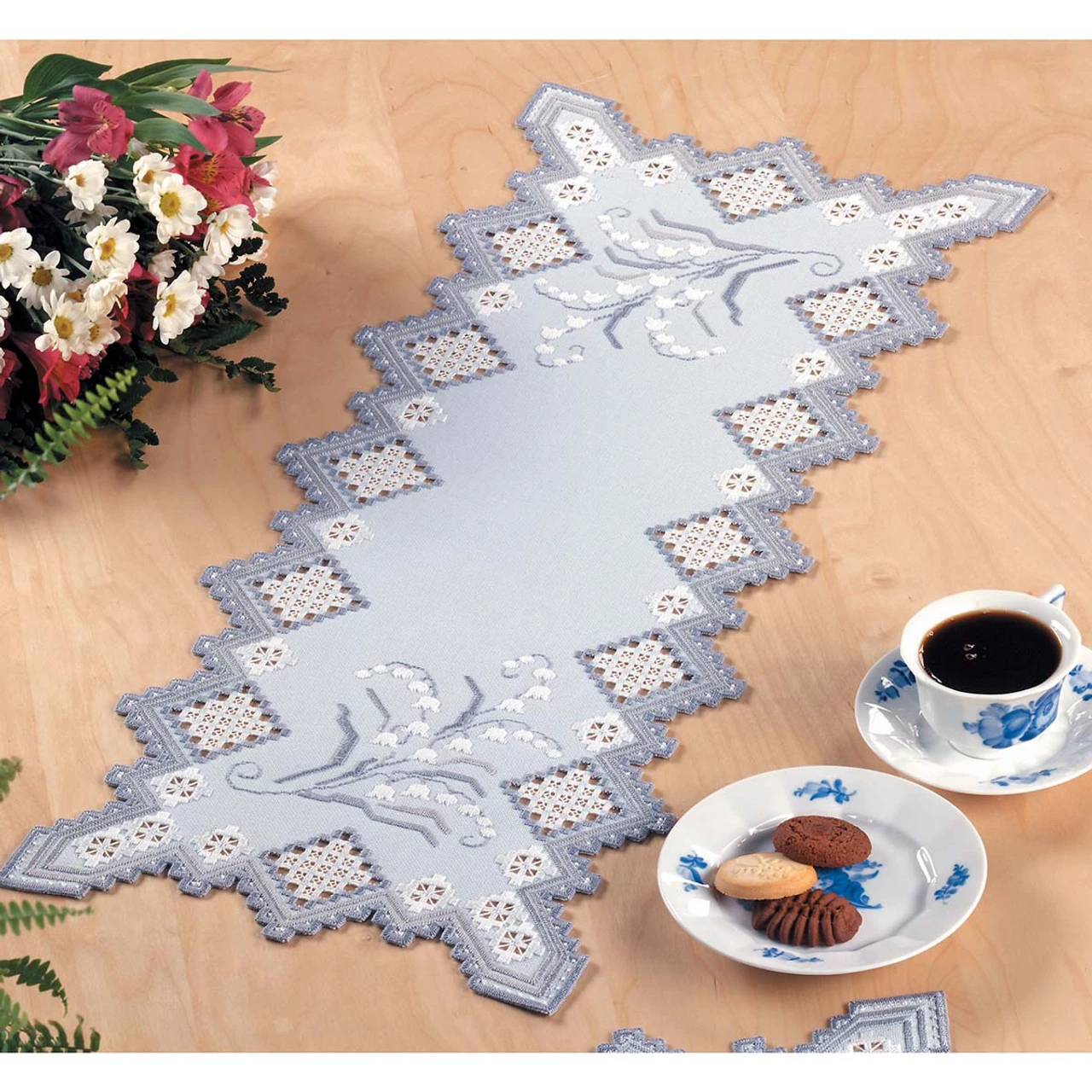 Permin Lily Table Runner Hardanger Kit 1 Permin Lily Table Runner Hardanger Kit