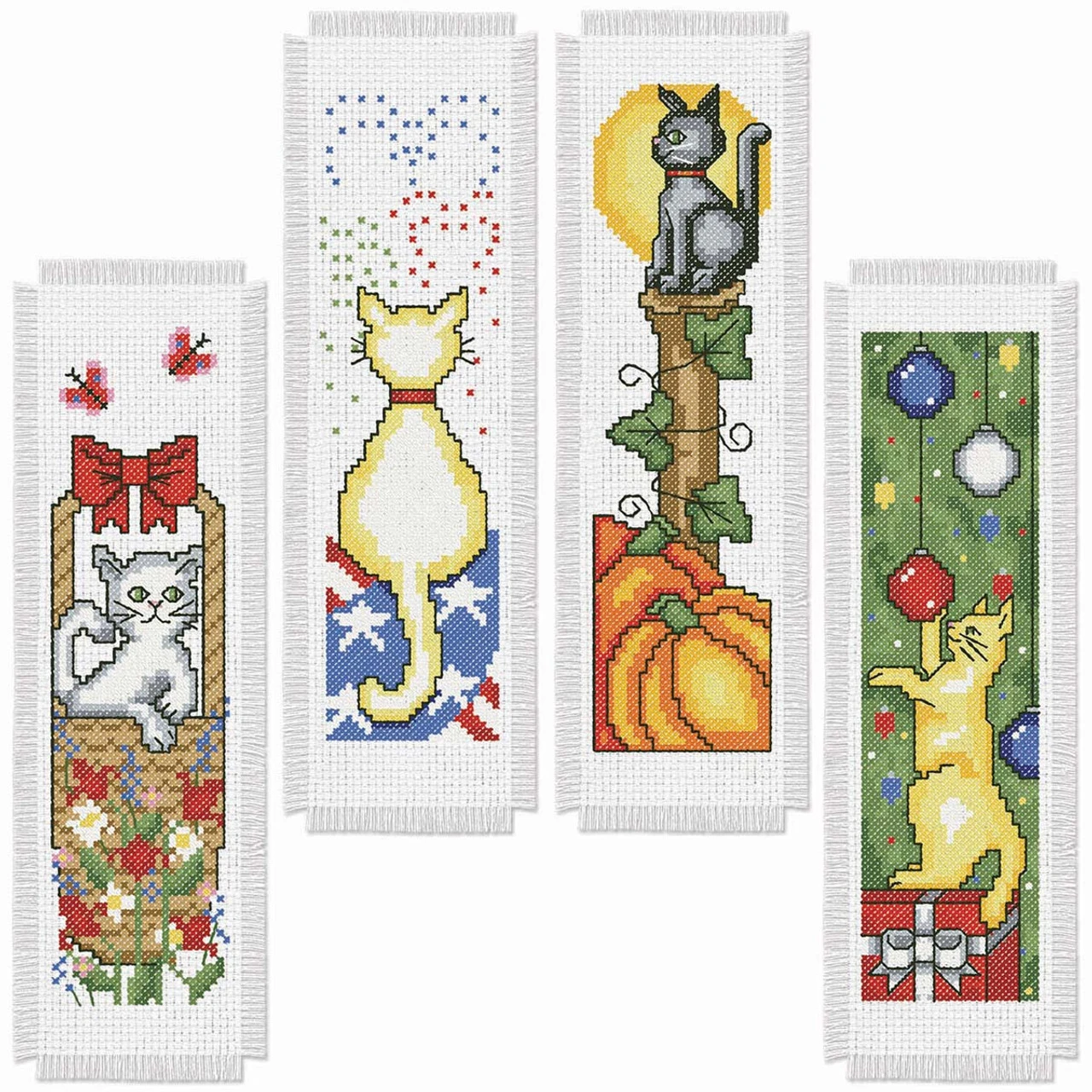Herrschners Cats For All Seasons Bookmarks Counted Cross-Stitch Kit 1 Herrschners Cats For All Seasons Bookmarks Counted Cross-Stitch Kit