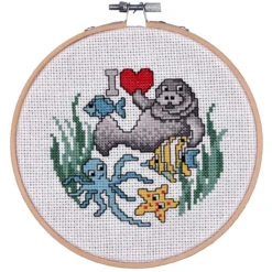 Craftways I Love Manatee Hoop Counted Cross-Stitch Kit