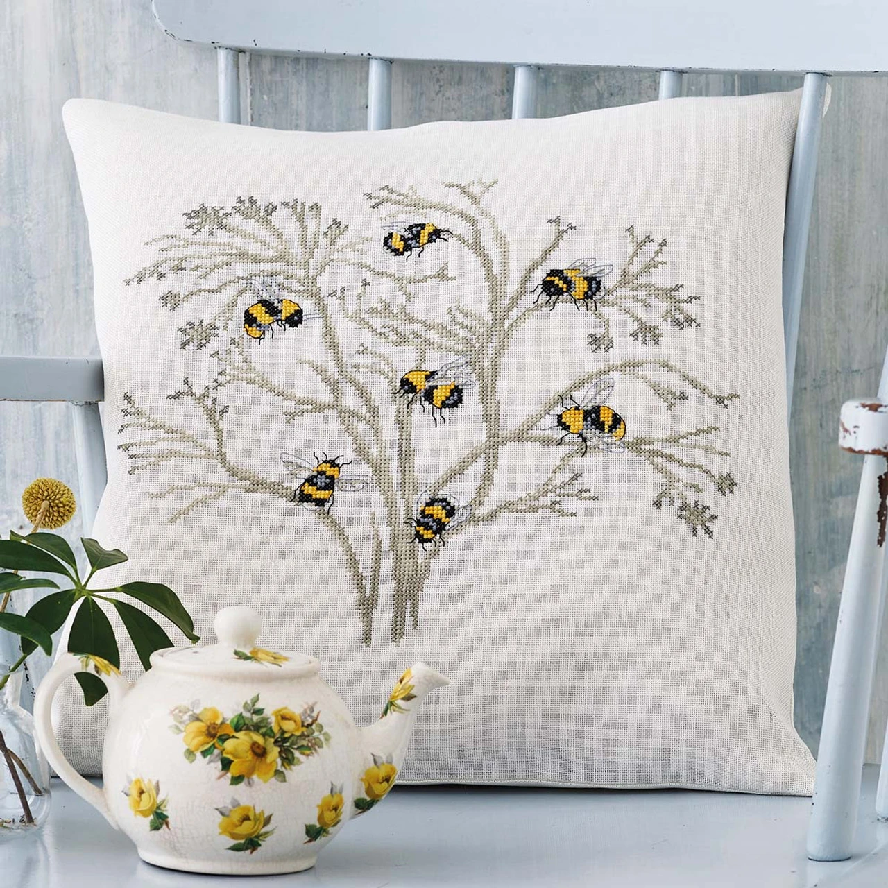 Permin Bees Pillow Cover Counted Cross-Stitch Kit 1 Permin Bees Pillow Cover Counted Cross-Stitch Kit