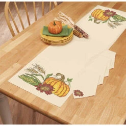 Herrschners Bountiful Harvest Table Runner & Napkins Stamped Cross-Stitch
