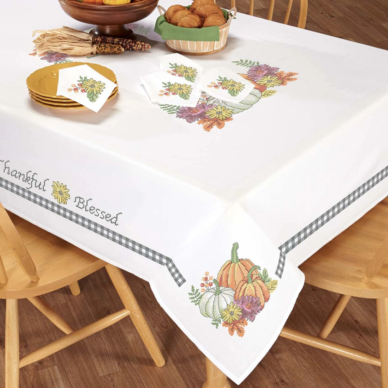 Herrschners Fall Blessings Tablecloth Stamped Cross-Stitch 1 Herrschners Fall Blessings Tablecloth Stamped Cross-Stitch