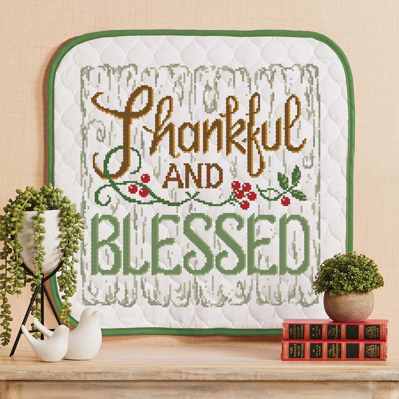 Herrschners Thankful & Blessed Wall Hanging Stamped Cross-Stitch Kit 1 Herrschners Thankful & Blessed Wall Hanging Stamped Cross-Stitch Kit