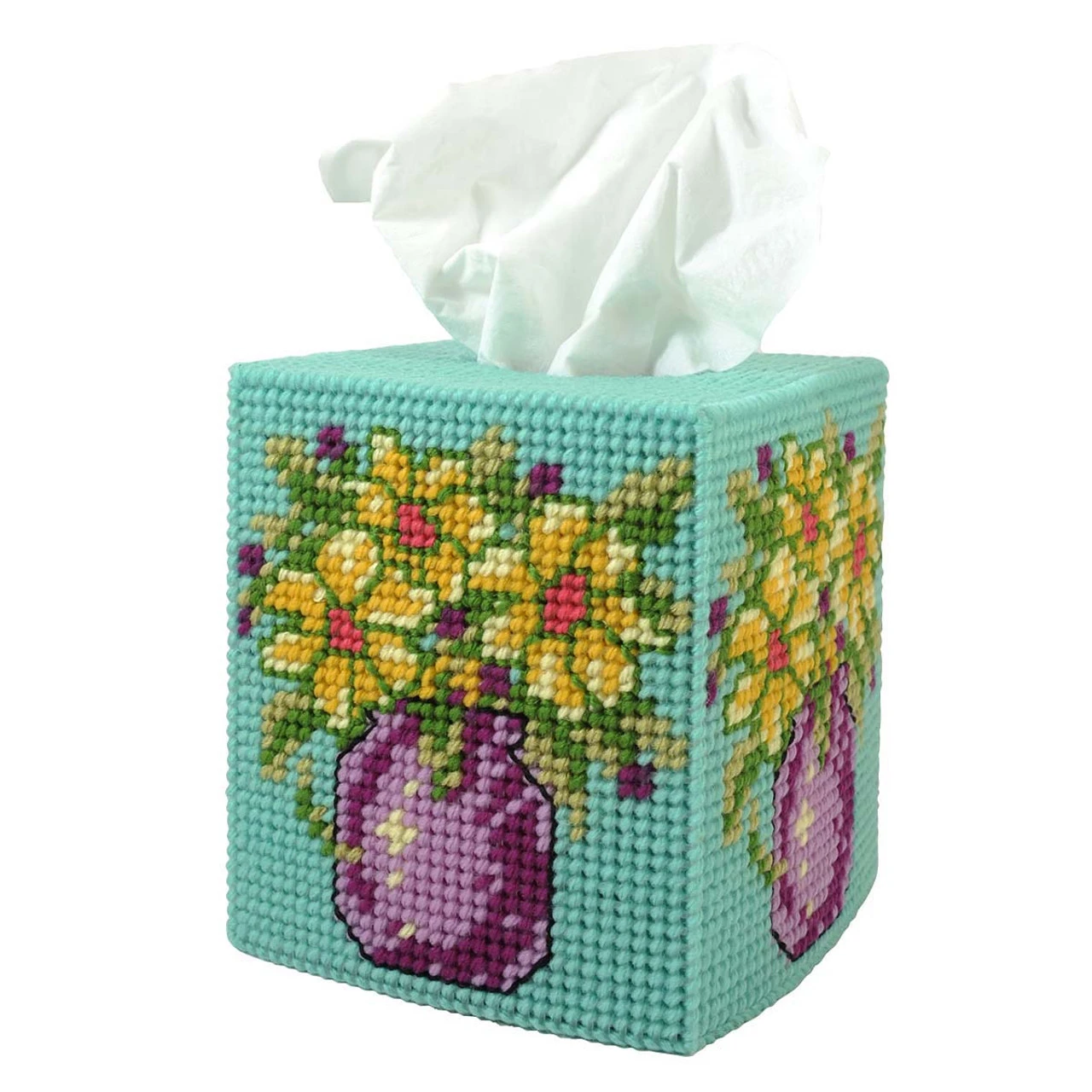 Herrschners Early Blossoms Tissue Box Cover Plastic Canvas Kit 1 Herrschners Early Blossoms Tissue Box Cover Plastic Canvas Kit
