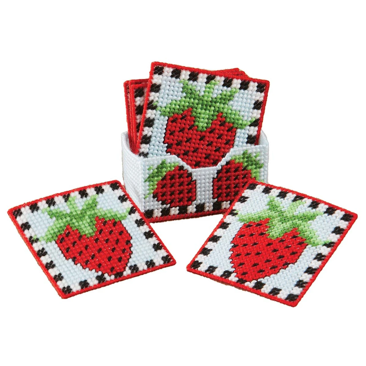 Herrschners Strawberry Patch Coasters Plastic Canvas Kit 1 Herrschners Strawberry Patch Coasters Plastic Canvas Kit