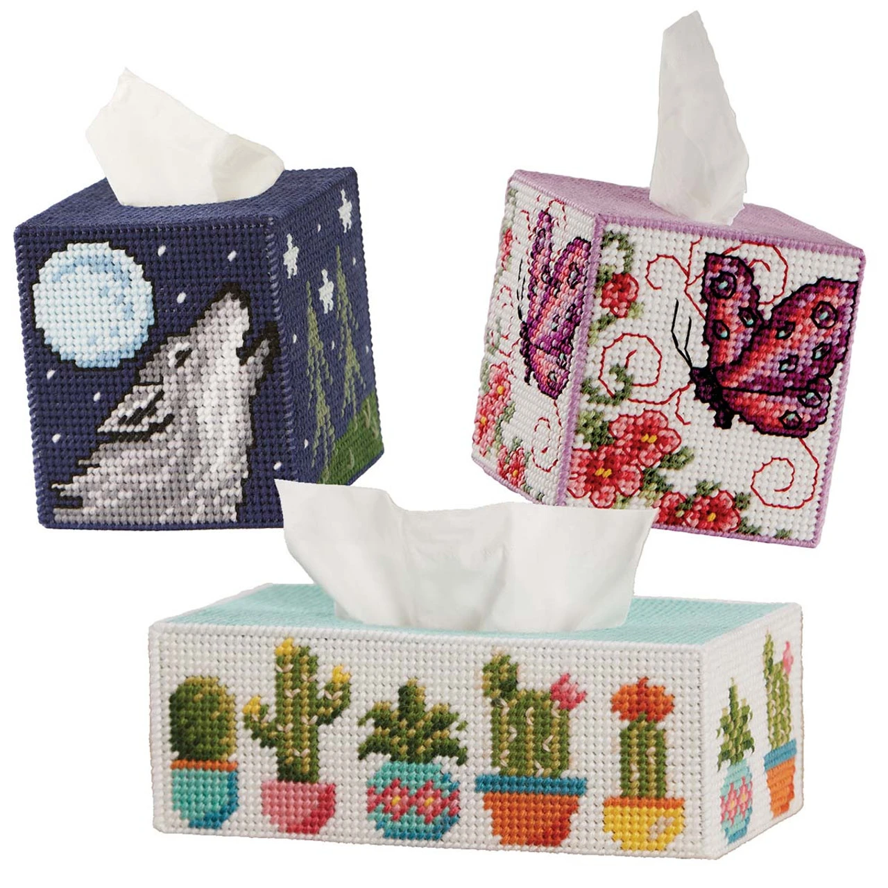 Herrschners Assorted Tissue Box II Set Plastic Canvas 1 Herrschners Assorted Tissue Box II Set Plastic Canvas