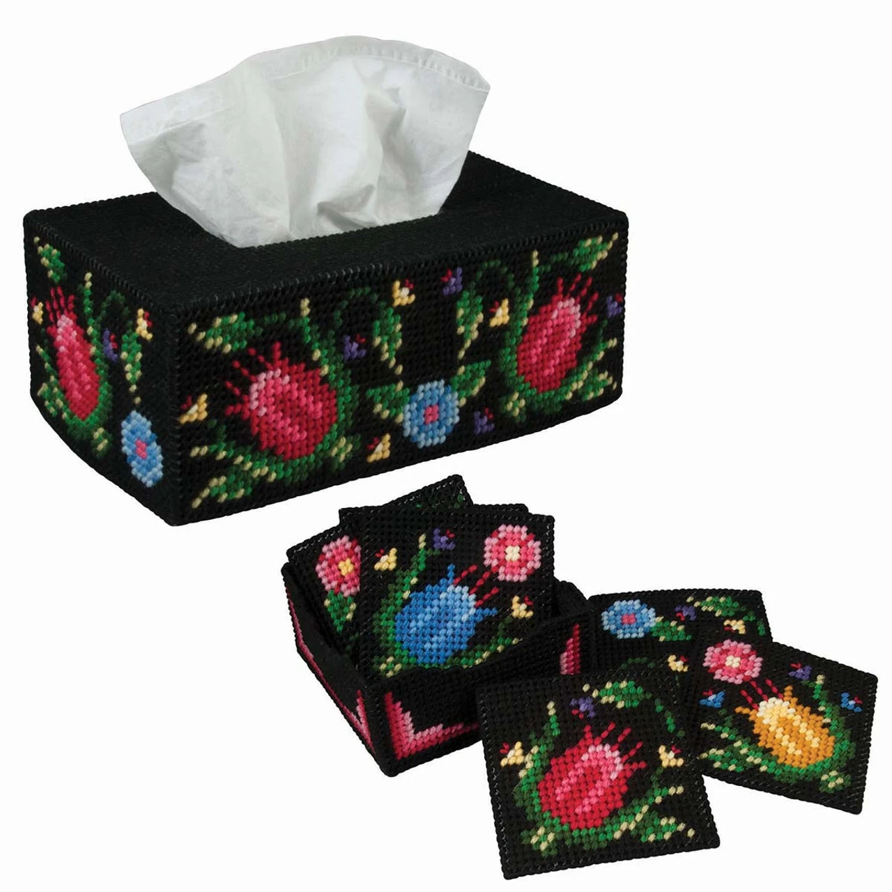 Folk Art Floral Set Plastic Canvas Stamped Cross-Stitch 1 Folk Art Floral Set Plastic Canvas Stamped Cross-Stitch