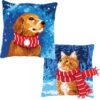 Vervaco Dog & Cat With Scarf Pillow Cover Set Needlepoint