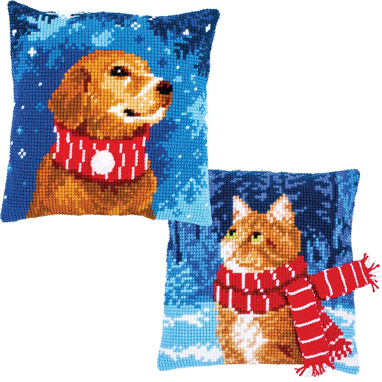Vervaco Dog & Cat With Scarf Pillow Cover Set Needlepoint 1 Vervaco Dog & Cat With Scarf Pillow Cover Set Needlepoint