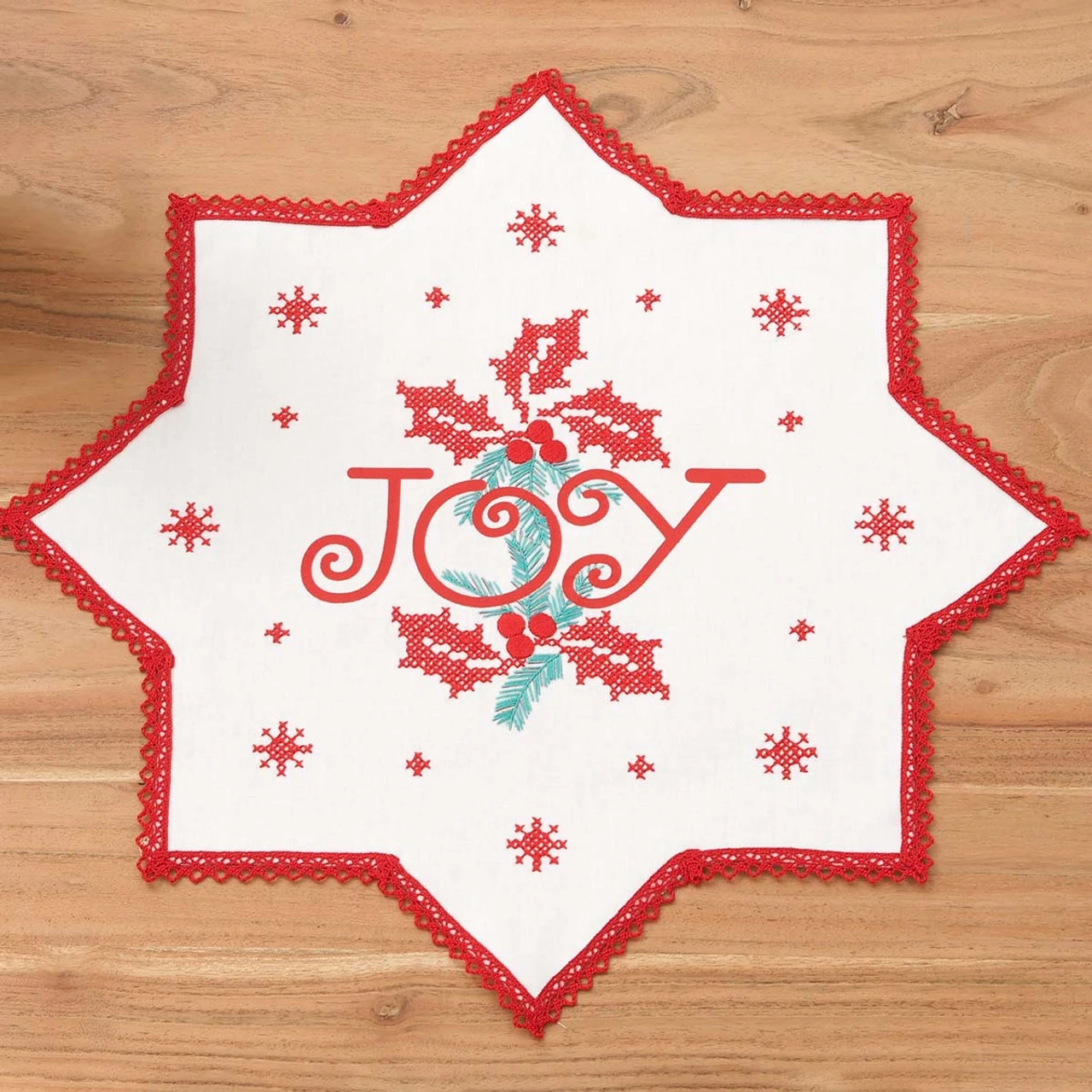 Nob Hill Holiday Joy Doily Stamped Cross-Stitch Kit 1 Nob Hill Holiday Joy Doily Stamped Cross-Stitch Kit