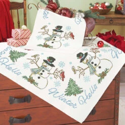 Herrschners Hello Winter Table Topper & Runner Stamped Cross-Stitch