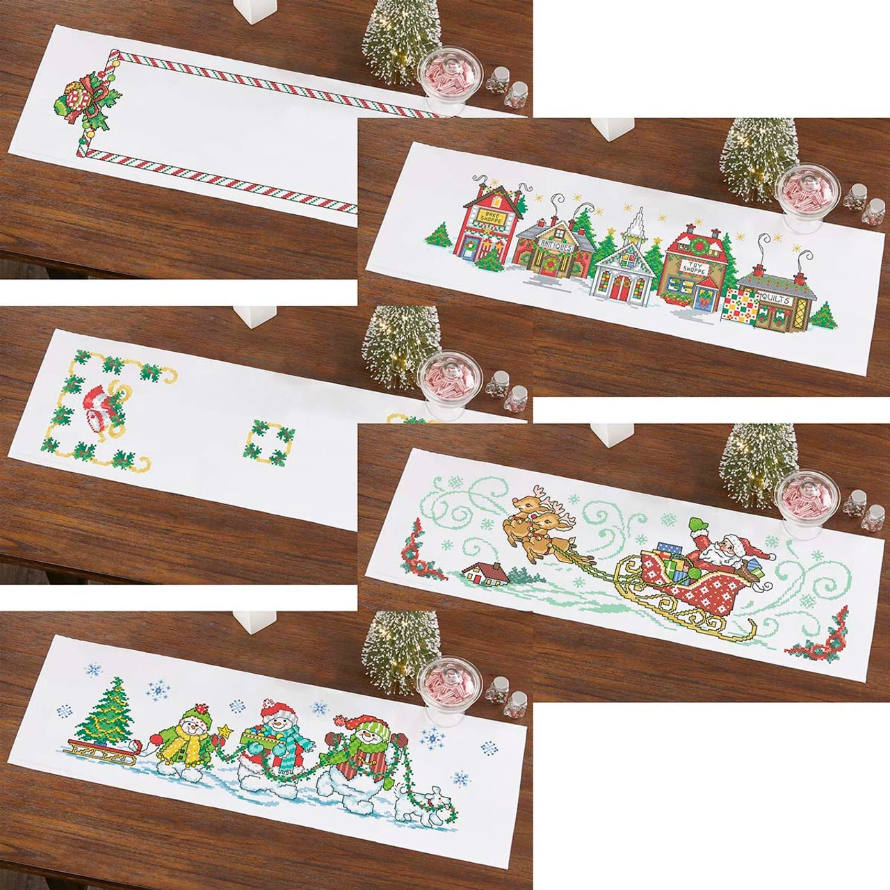 Herrschners Christmas Table Runner Assortment Set Stamped Cross-Stitch 1 Herrschners Christmas Table Runner Assortment Set Stamped Cross-Stitch