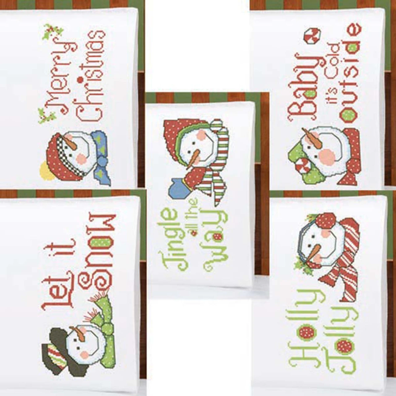 Herrschners Jingle All The Way Pillowcase Pairs Stamped Cross-Stitch 1 Herrschners Jingle All The Way Pillowcase Pairs Stamped Cross-Stitch